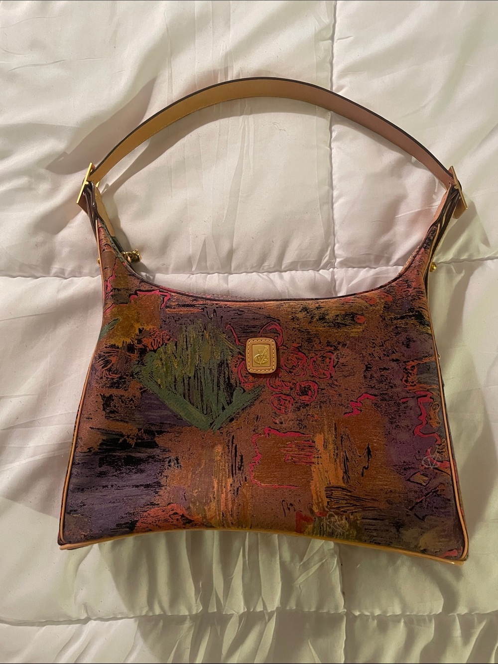 Artist-Print Leather Shoulder Bag in Multicolor